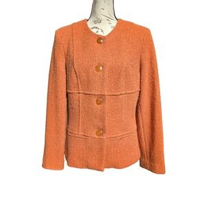 Sigrid Olsen Orange‎ Tweed Blazer Jacket Women's Size 10 Textured Wool Blend